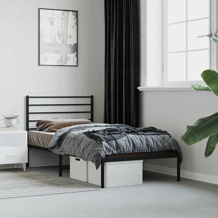 VidaXL Metal Bed Frame with Headboard Black 75x190 Cm 352309