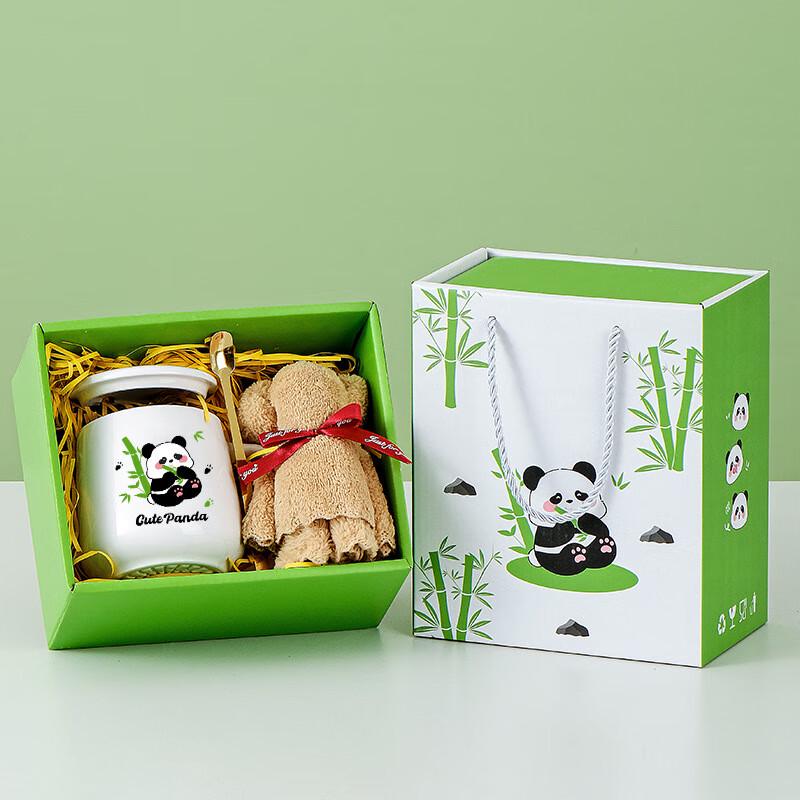 Керамическая кружка-панда, подарочный набор с крышкой и ложкой