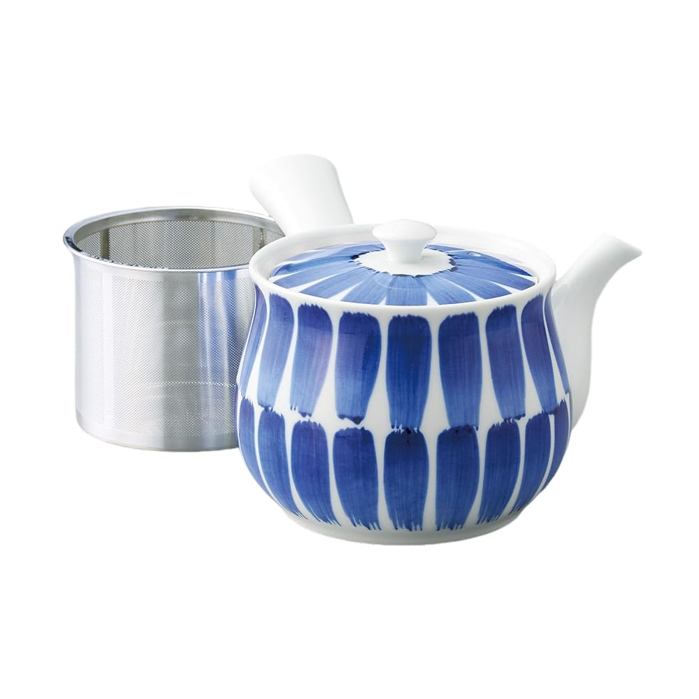 Teapot Steel with X 10 Arita Ware Brushed SS Extra Large Made In Stylish Ale-net (Stainless Strainer) 11.5 Cm, 600cc, Teapot, Porcelain, Japan,