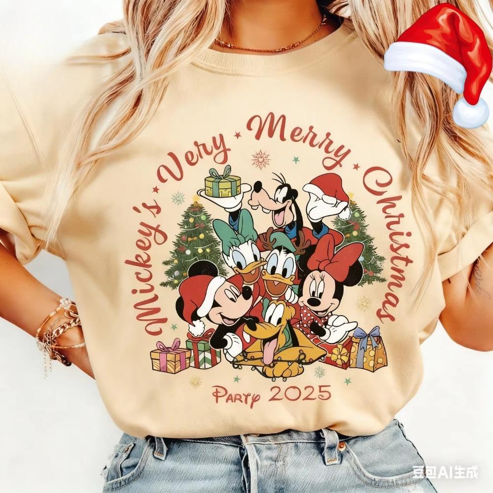 2025 Christmas Mouse Women Unisex Summer TShirt Family Matching Set Casual Unisex LooseFit ShortSleeve Top Y2K