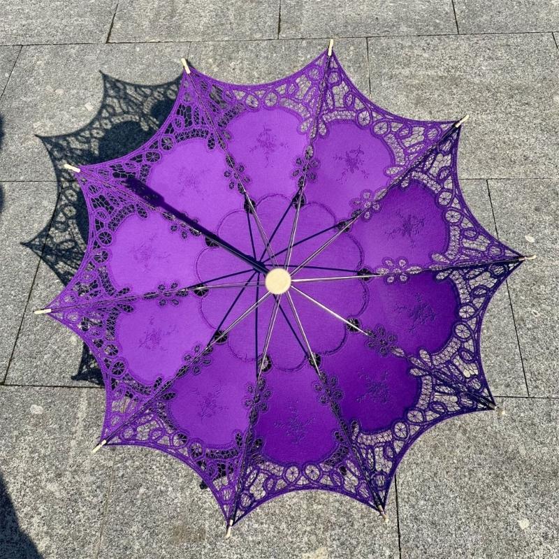 Handgefertigter Baumwollspitzen-Sonnenschirm Künstlerische Blumenstickerei Hochzeitsschirm Outdoor Sonne