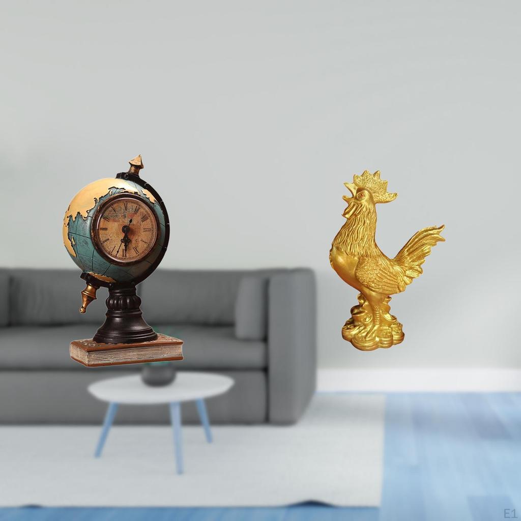 Rooster Statue Table Clock Art Craft Ornament for Office Shelf Bedroom Cabinet Feng Shui Home Decor