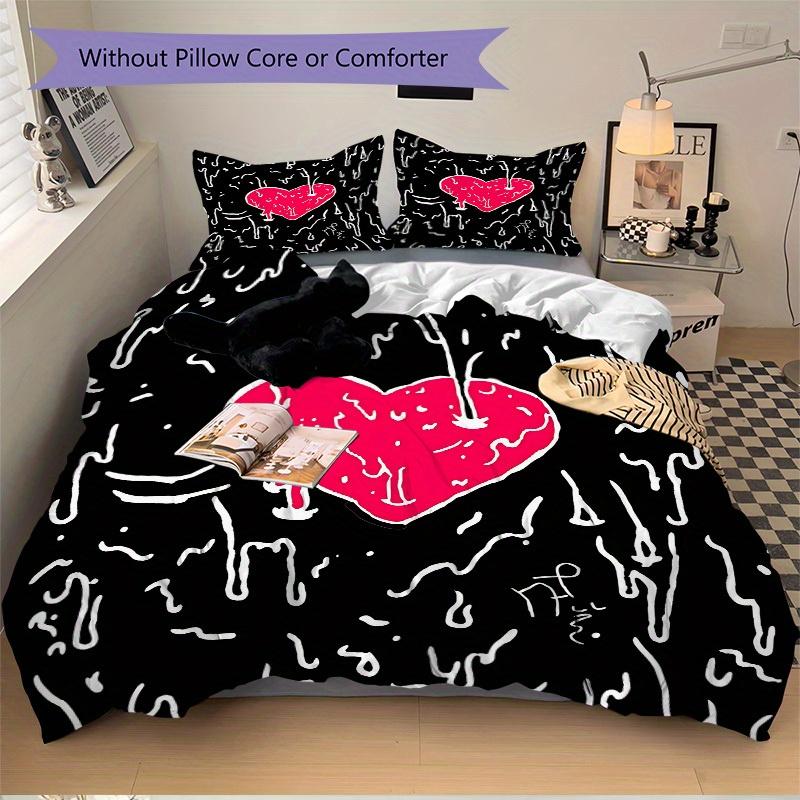 3pcs Heart Print Bedding Set, Ideal for Home Use, Suitable for Bedroom Decor (1*Duvet Cover + 1/2*Pillowcases, No Core) yy250821195