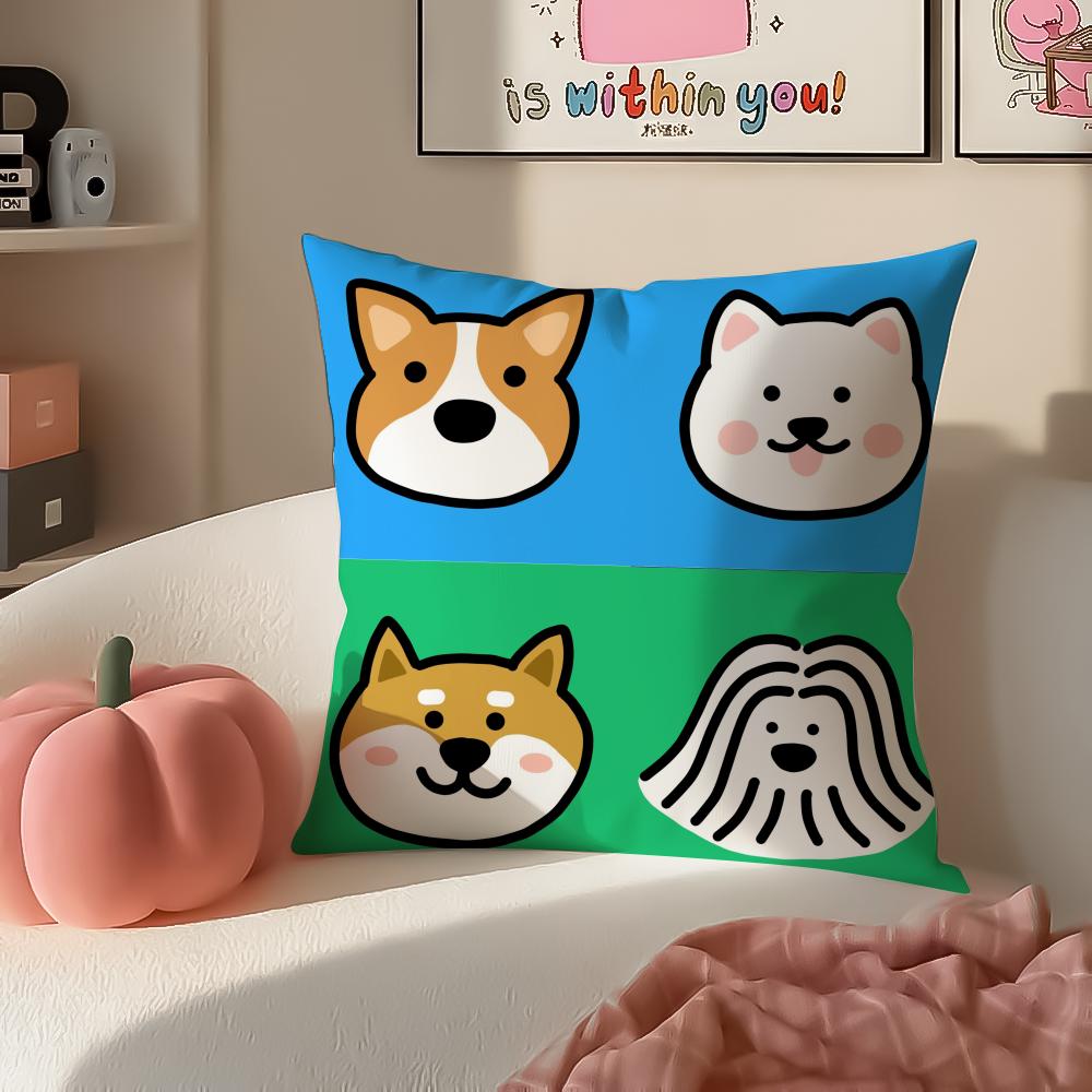 Cartoon Simple Lines Dog Art Cushion Cover Pillowcase Short Plush Invisible zipper Room Sofa Cushion Cover
