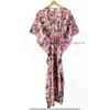 Indian Peach Long Floral Print Cotton Hippie Maxi Women Nightwear Caftan Dress CKFTN-SCRN-FULL-BUYIT-143