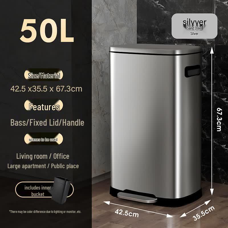 Kelibang 50L Stainless Steel Square Soft-Close Pedal Bin