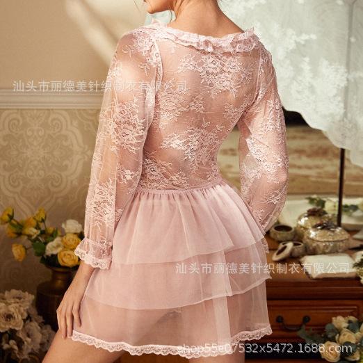 European and American women's perspective pajamas lace transparent mesh nightgown bride wedding sexy nightgown