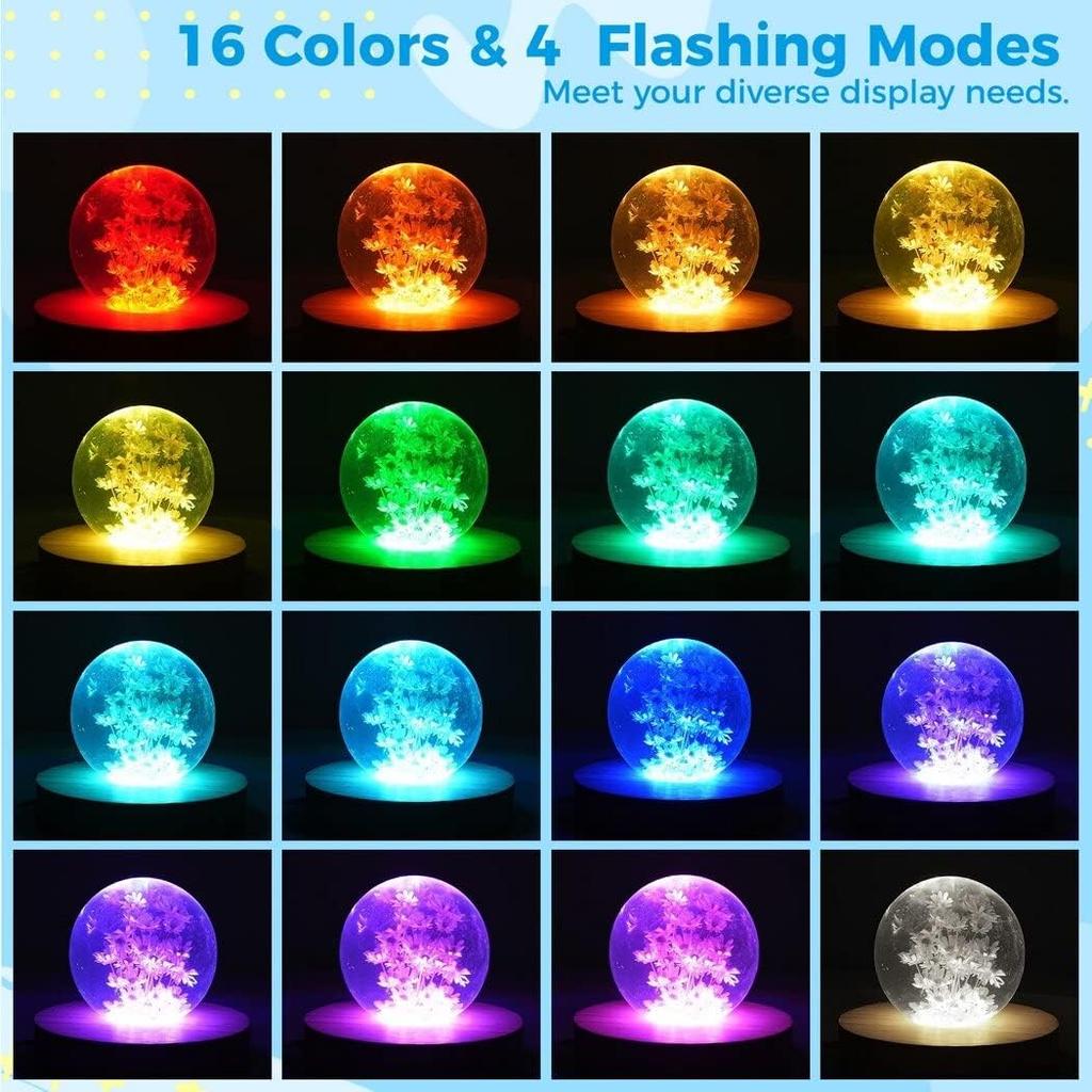 Homaisson Wooden Light Stand Bases 4PCS Colorful LED Lights Display Bases with Control 16 Color Round Lighted Bases Table Lamp Centerpieces for