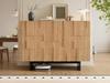Credenza Moderna Francese con Frontale Strutturato Geometrico, 3 Ante e Ripiani Regolabili, Aspetto Legno Naturale + Nero, 105 × 33.5 × 76 cm.