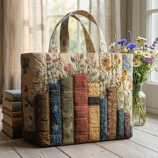 Gesteppte Tragetasche Retro-Print Stoff Pendler-Tote Vintage Leicht Faltbare Handtasche für Damen Tägliche Nutzung Reise Einkaufen