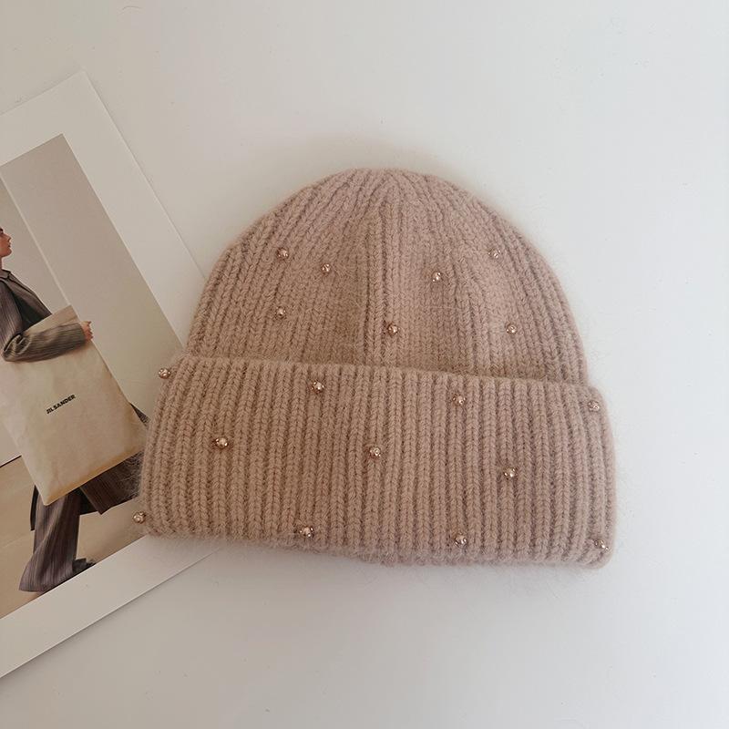 Neuer Perlen-Kaninchenhaar-Strickhut Damen Winter Outdoor Warm Mode Ohrenschützer Wollmütze