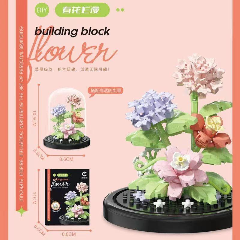 Potted Building Block Simulation Succulent Bouquet Creative Puzzle Building Block Eternal Flower Home Decoration Rose