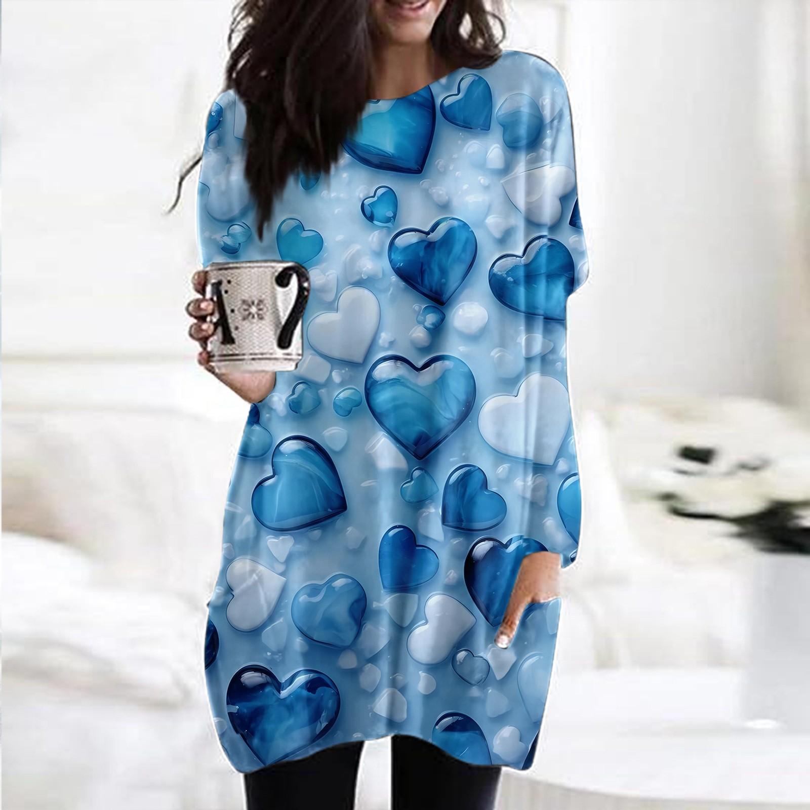 

Женский модный повседневный топ с длинным рукавом и круглым вырезом ко Дню святого Валентина с принтом в виде сердца XL синий