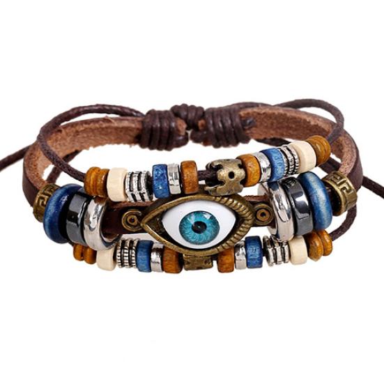 

Унисекс ручной работы турецкий глаз из искусственной кожи регулируемый браслет ювелирные изделия чёрный