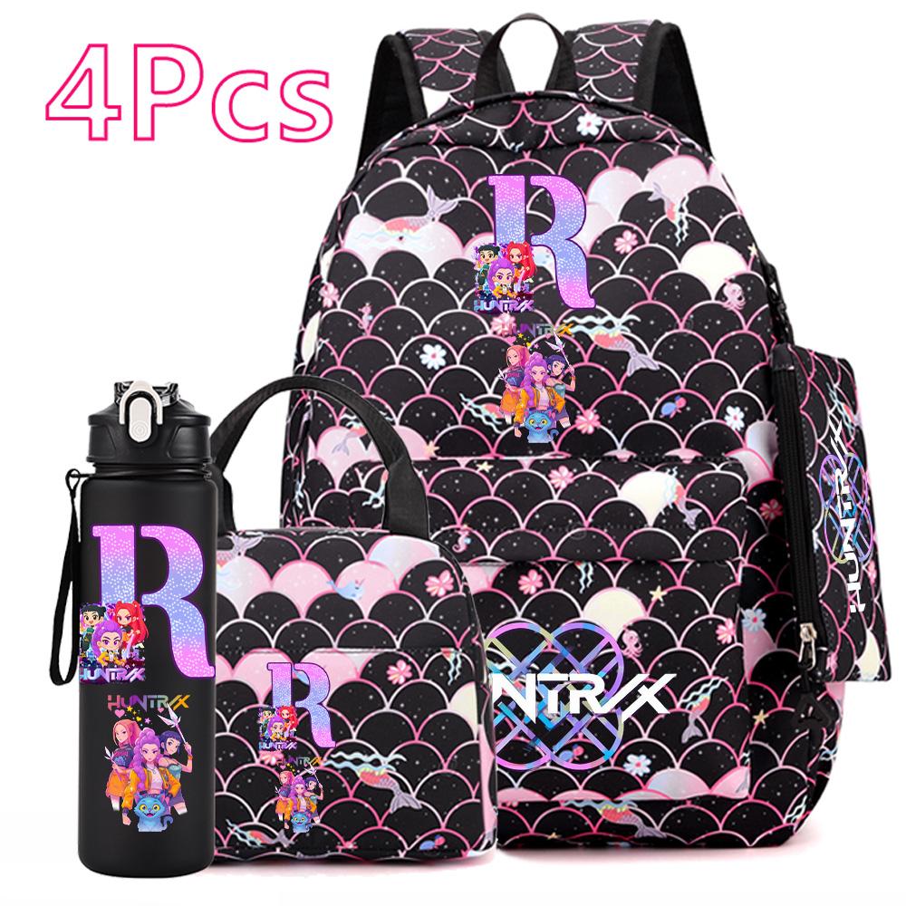 4Pcs/set Anime Printed Backpack Large Capacity Bookbag HandBag Case Bag with 750ml Water Bottler Boy Girl SchoolBag Mochila