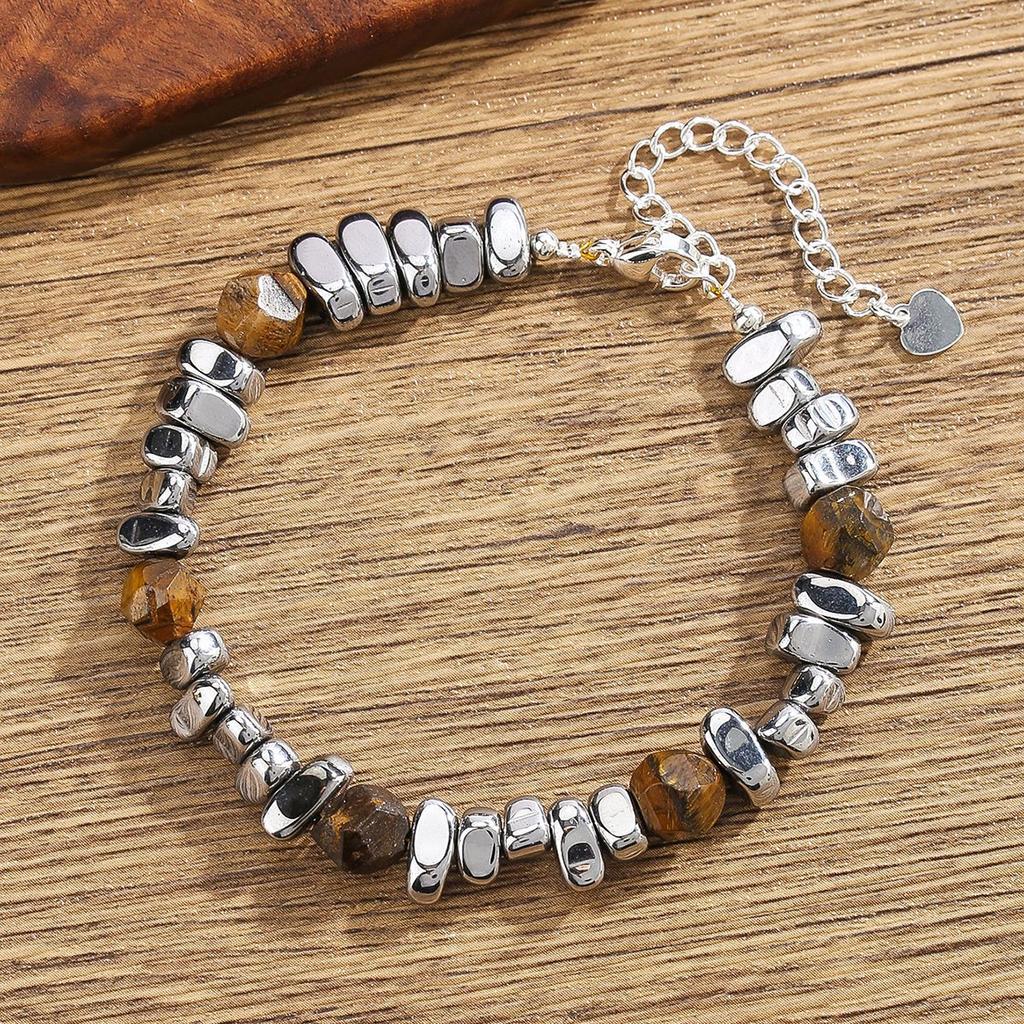 Black Gallstone Bracelet, Natural Cut, Tiger Stone, Hip Hop Beads, Bracelet, Bohemian Jewelry