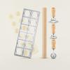 5 Pieces Wood and Stainless Steel Pasta Tool Set Wooden-Handled Board with