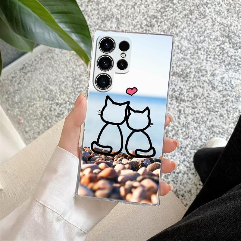 Funny Cartoon Cat Phone Case S25Ultra For Samsung Galaxy S25 S24 S23 S21 Ultra S20 FE S22 Plus A35 A55 S24FE 5G Case Clear Cover