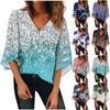 Cămașă de damă Bluză ocazională Cămăși largi din dantelă cu mâneci 3/4 cu ornamente cu decolteu în V Topuri cu imprimeu Topuri cu tricouri Tricou