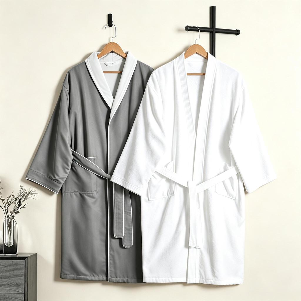 Unisex Cotton Hotel Bath Robe,Soft Absorbent Adult Bath Gown For Hotel Homestay Home All‑Season Use