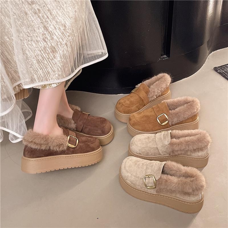 Women's soft elastic thick soles heightening winter fur one warm anti-cold padded snow boots non-slip wear casual sports cotton boots fur shoes