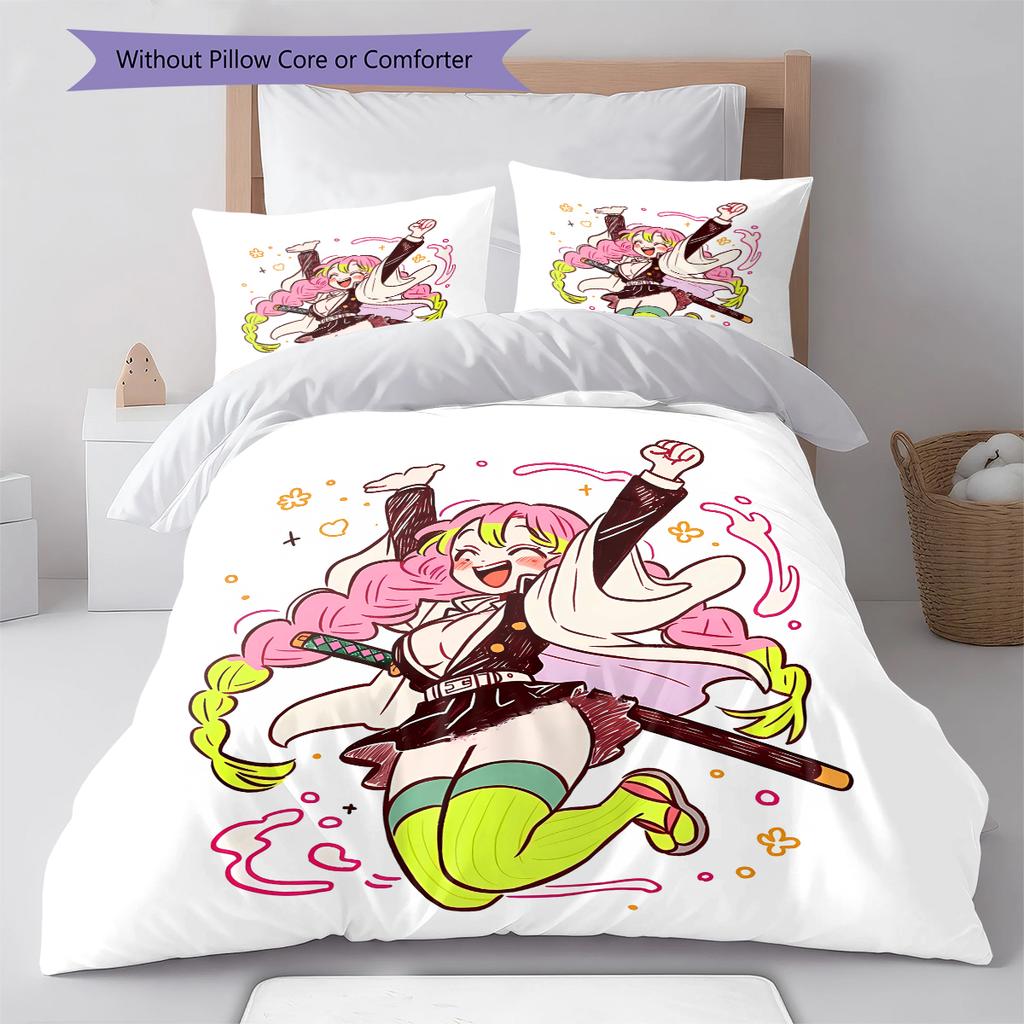 Demon Slayer Pattern Bedding,Quilt Set Quilt Cover Pillowcase Home Birthday Gift (1 * Duvet Cover + 2 * Pillowcase, Without Core)