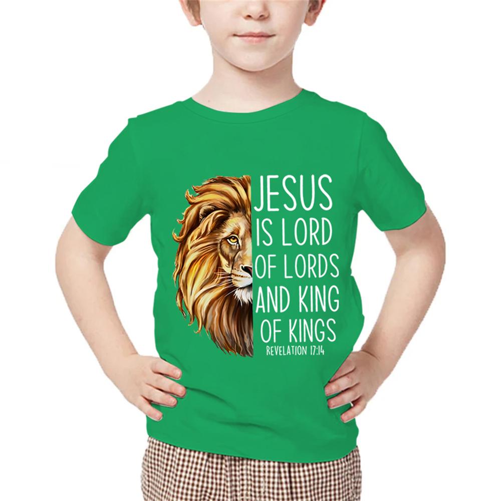 

Kids Animal Tshirts Jesus Letter Graphic T Shirts Short Sleeve Clothes Child Boy Tee Shirts Cartoon Lion Print Children Clothes 100