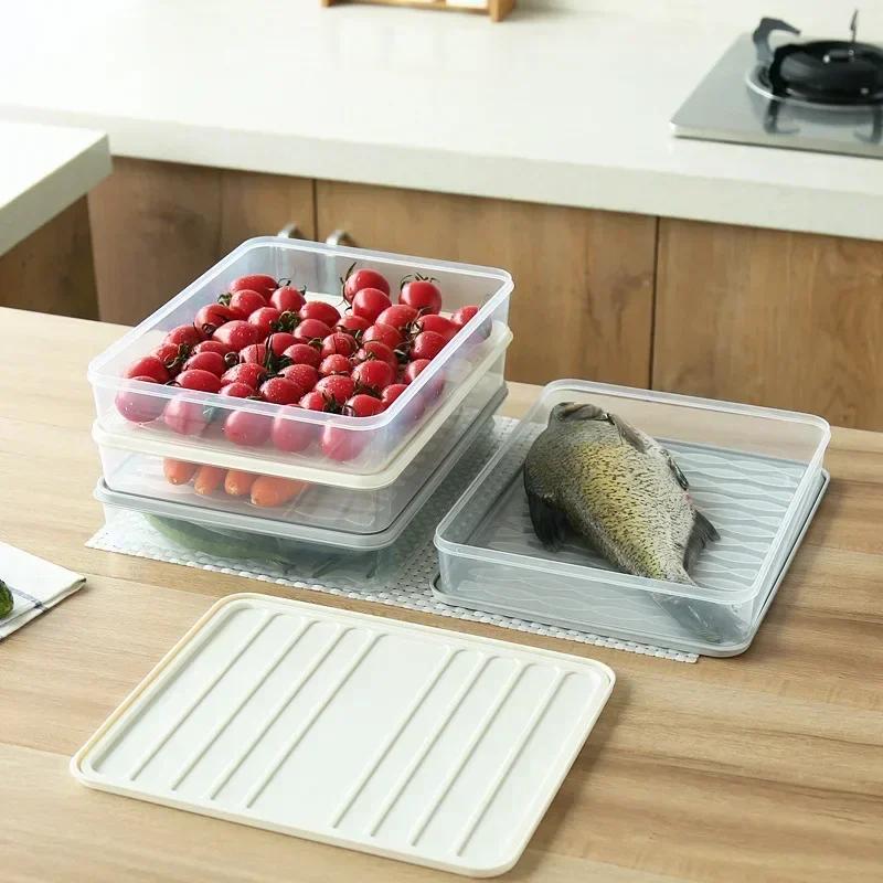 Household Refrigerator Fresh-keeping Dumpling Box Rectangular Plastic Sealed Storage Box with Lid Sealed Food Fresh-keeping Box