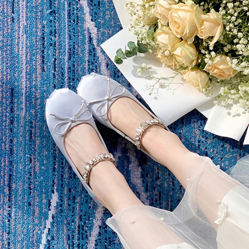 Grape mother studiolee fairy pneumatic diamond belt French new bow single shoes round head ballet Mary Jane shoes