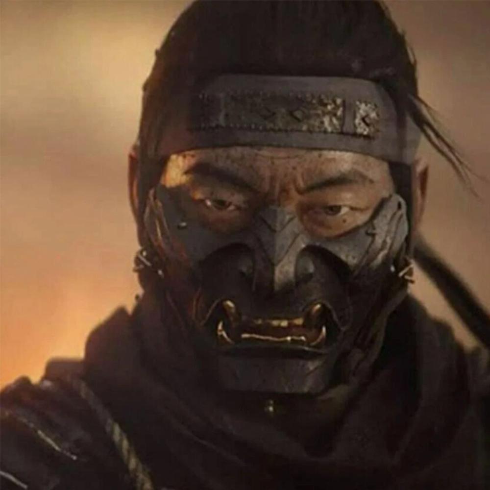 Poloviční obličej Oni Samurajská maska pro Halloween Cosplay Rekvizita