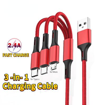 GIMIRO 3 In 1 USB Cable 1.2 Meter Long Multi Ports Cable Compatible with All Smartphones