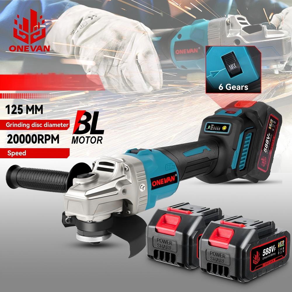 ONEVAN Fırçasız Açı Taşlama Makinesi 125MM Akülü Cilalama Taşlama Makinesi 6 Vites Metal Ahşap Kesme Aleti Makita 18V Pil İçin