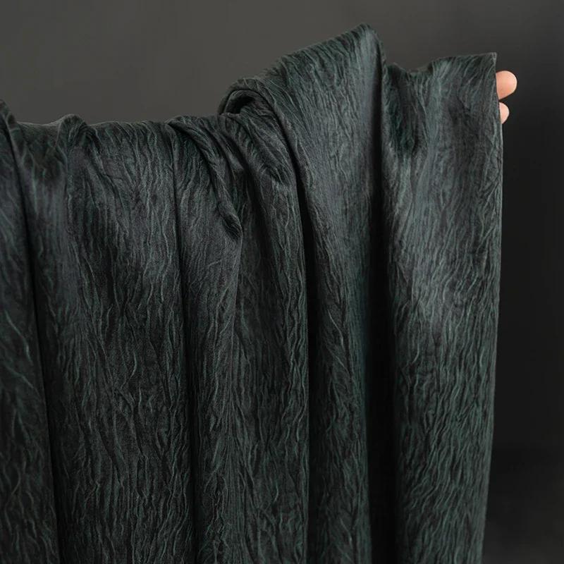 50x145cm Acetate Wrinkle Fabric Dark Green Pleated Fabric Cheongsam Slip Dress Apparel Designer Diy Sewing Wholesale Fabrics
