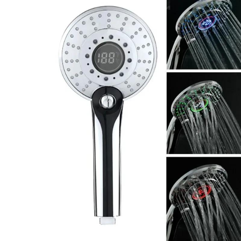 1PCS LED Shower Head Digital Temperature Control Shower Sprayer 3 Spraying Mode Water Saving Shower Filter Bathroom Accessories