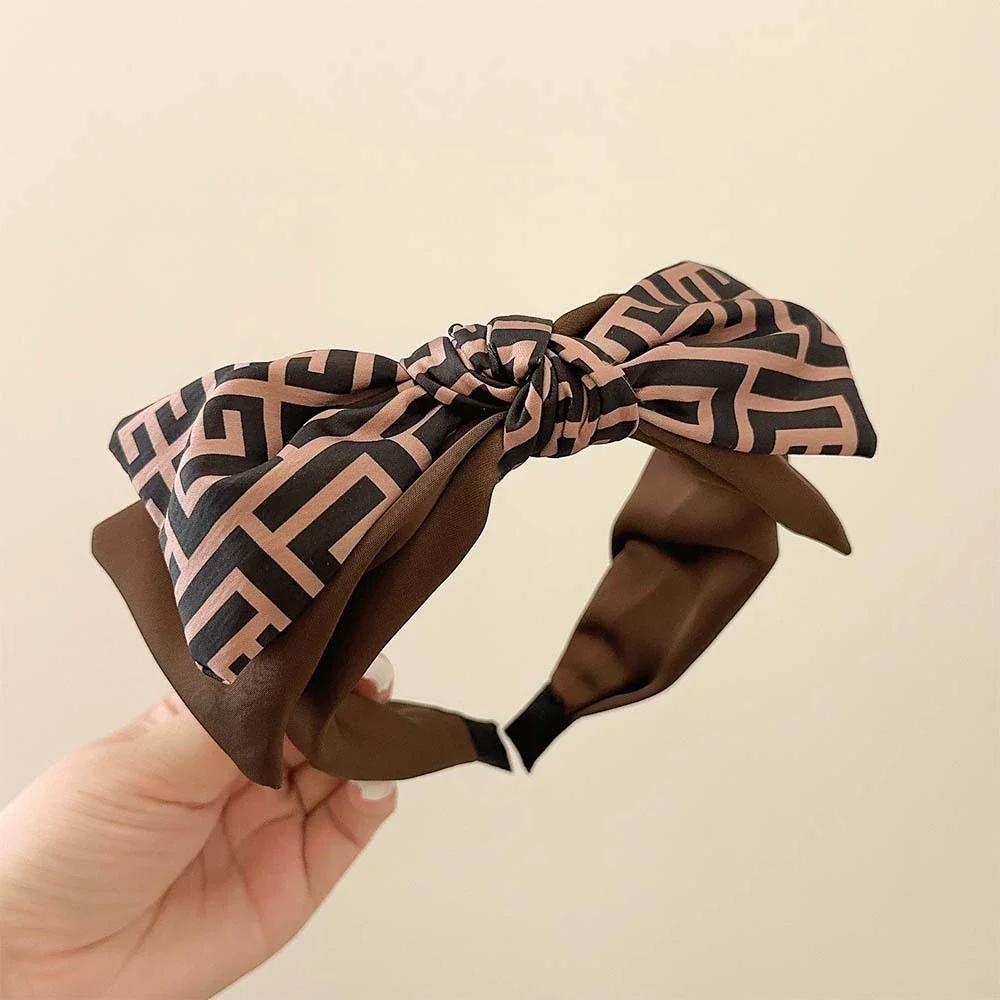 Double Layer Bow Knot Letter Print Hairband Women Fashion Hair Accessories Boho Style Headband for Daily Party Beach Wedding