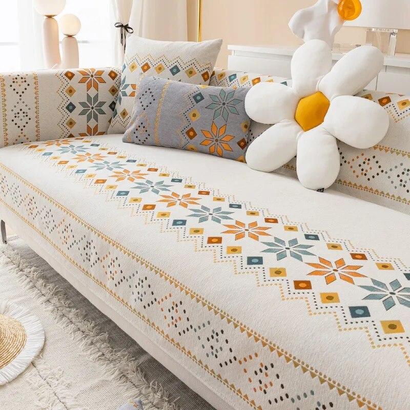 Husă de canapea Bohemian Silpcover pentru toate anotimpurile, universală din chenille, antiderapant