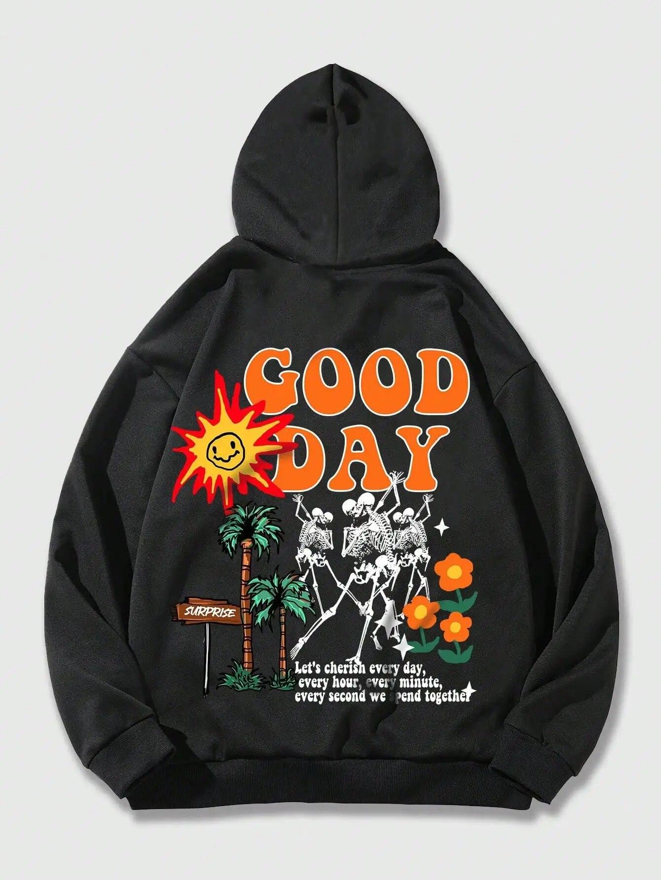 

Good Day Flower Coconut Tree Skull Dancing Party Design Unisex Hoodies Hip Hop Pocket Streetwear Fashion Fleece Hoody Unisex Clothes