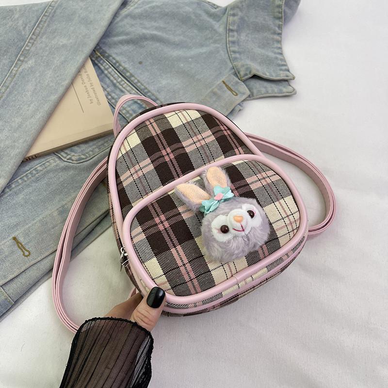 Shelliemay Duffy Simple Plaid Canvas Backpack With Breathable Fabric For College And Casual Outings