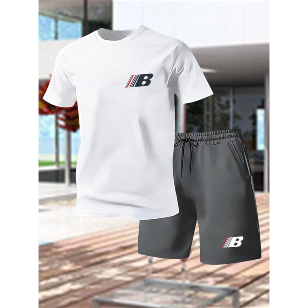Set Sportivo Estivo da Uomo Traspirante a Manica Corta con Pantaloncini Leggero Comodo Stile Sportivo Prodotto in Cina