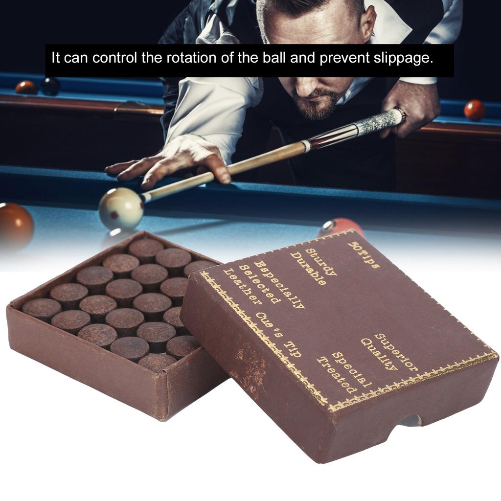 50pcs/box 11mm Cue Tips Kit Snooker Red Leather Cue Stick Tips for Pool Eight Ball