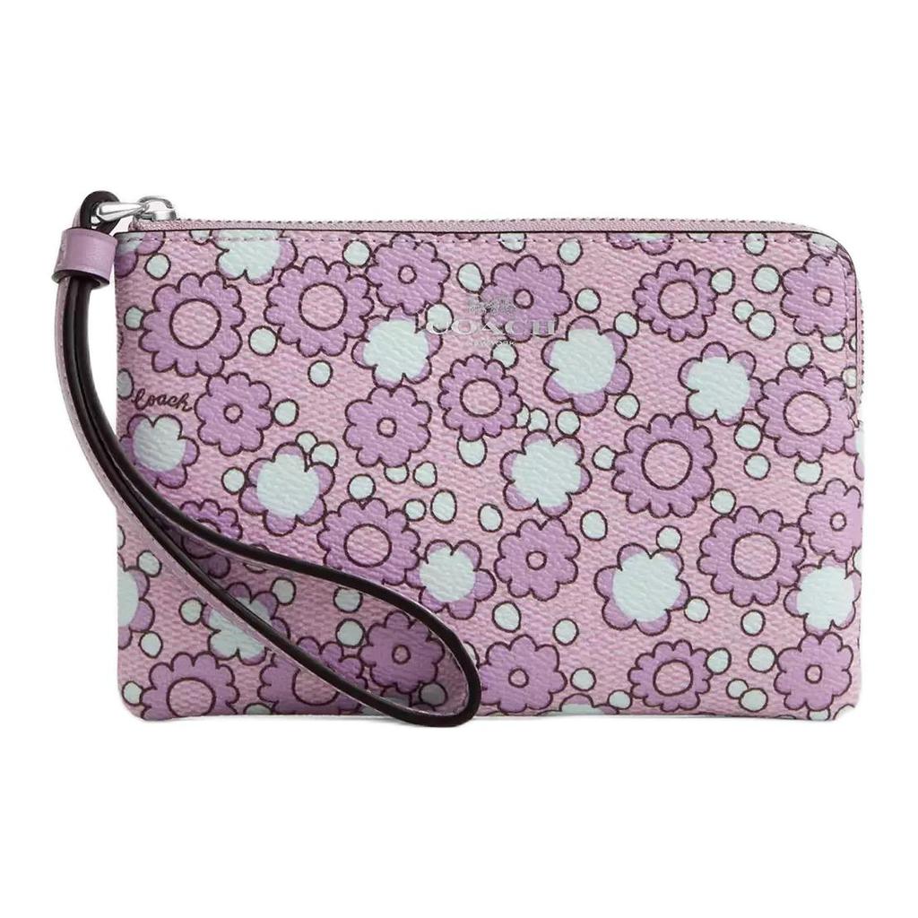 Coach Wristlet 16 Floral Print Design Coated Canvas Clutch Small Women Clutch Purple CBP28-SVY2I