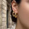 C-Shaped Gold Bead Earrings: European and American Design, Stainless Steel, Thick Gold Plating.