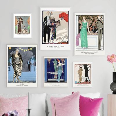 Vintage τέχνες και βικτοριανή ρετρό αφίσα ζωγραφική σε καμβά Γυναικεία ρούχα μόδας Φόρεμα Τέχνη τοίχου για διακόσμηση σπιτιού σαλονιού