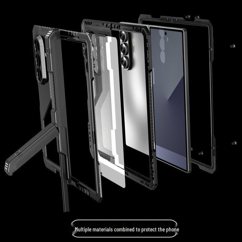 Z-Fold7 Z-Fold6 Tri-Proof Metal Phone Case: Full-Wrap, Stand, Hinge Protection, Anti-Fall Shell.