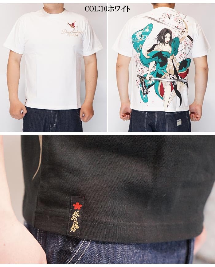 Battou Musume Karakuri Tamashii Japanese Pattern T-Shirt, Men's, Short Sleeve, Rin, 252138-20, Black-XL