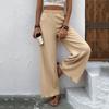 Womens Fashionable Solid Color Loose Fit High Waisted Straight Leg Casual Pants