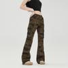 Ladies' American Vintage Camouflage Micro Flared Work Pants, Retro Trendy Brand Slim Fit Camouflage Work Pants