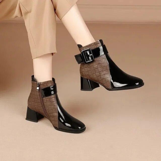 Women Ankle Boots Thick Heels Platform Short Boots Fashion Autumn Female Shoes Retro Belt Buckle Work Shoes Botas