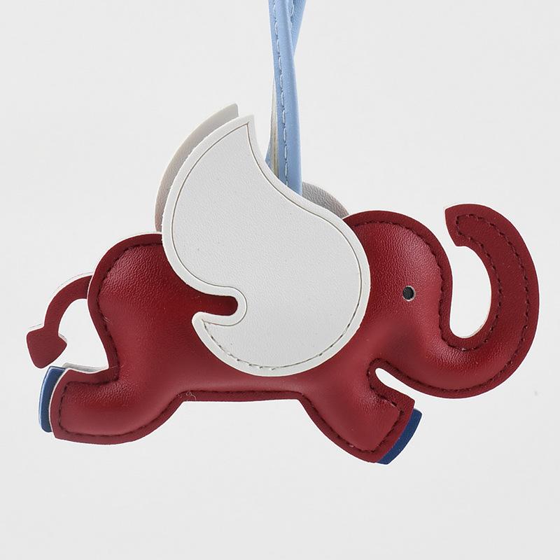 Maskottchen Elefant Benutzerdefiniertes LOGO Schlüsselanhänger Blankes Leder Lasergravur Autoschlüsselanhänger 3D Niedlicher Fliegender Elefant Personalisierter Anhänger Geschenk