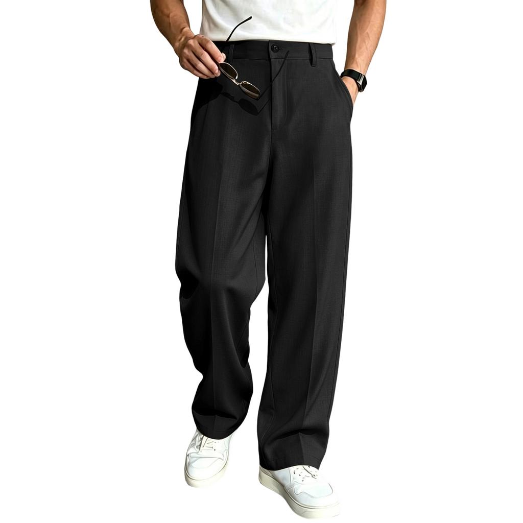 Pantaloni da vestito larghi a gamba larga da uomo, pantaloni casual dritti rétro per l'uso quotidiano